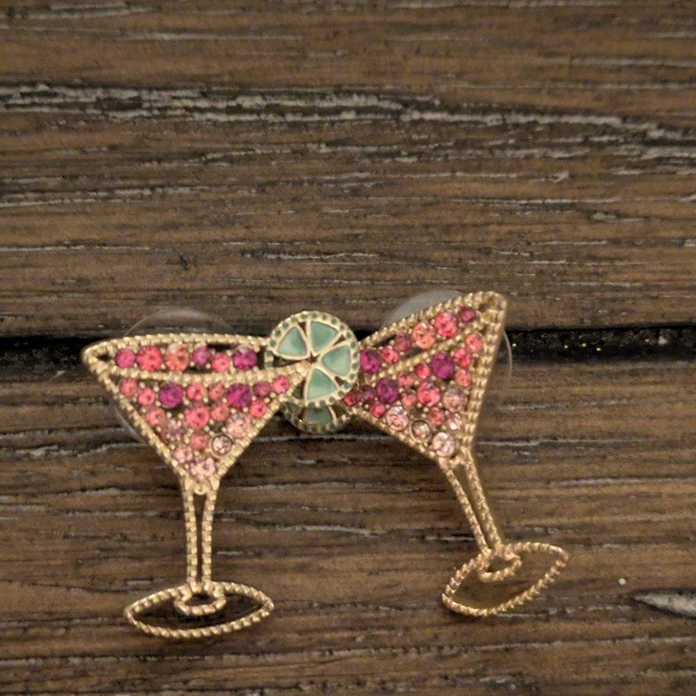 Elegant Pink and Gold Cocktail Glass Earrings